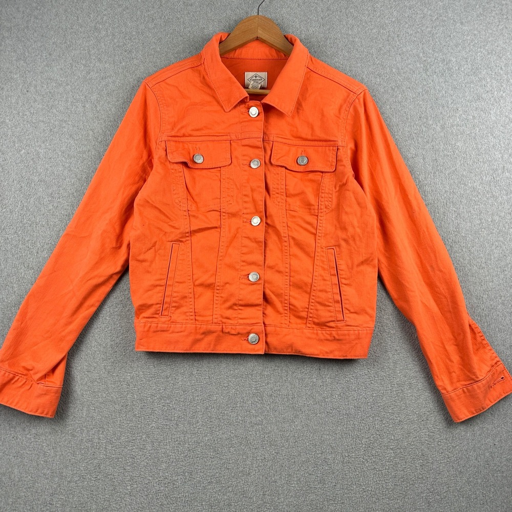 St. John's Bay Jacket Womens M Trucker Orange Stretch Denim Style 76163-5